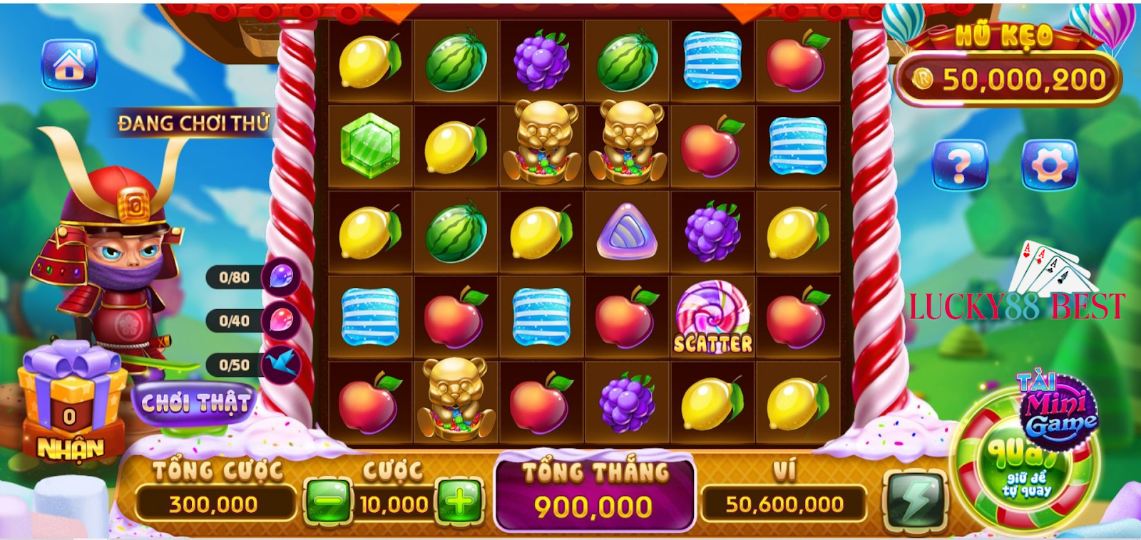 Cứ chơi nhiều là mọi người có thể trúng được giải Jackpot của Candy Fruit Samurai LUCKY88
