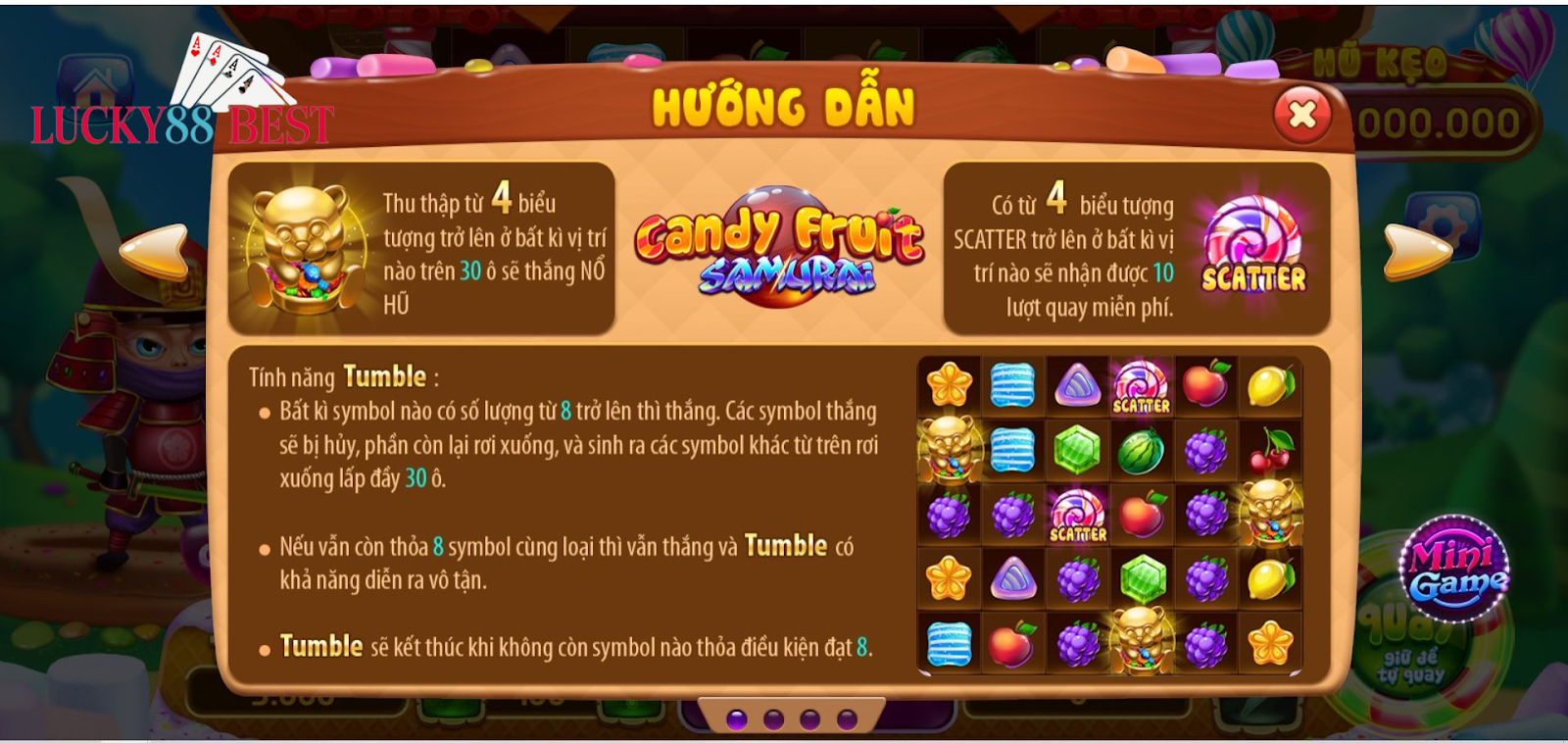 Hướng dẫn chơi của tựa game Candy Fruit Samurai chi tiết, cụ thể